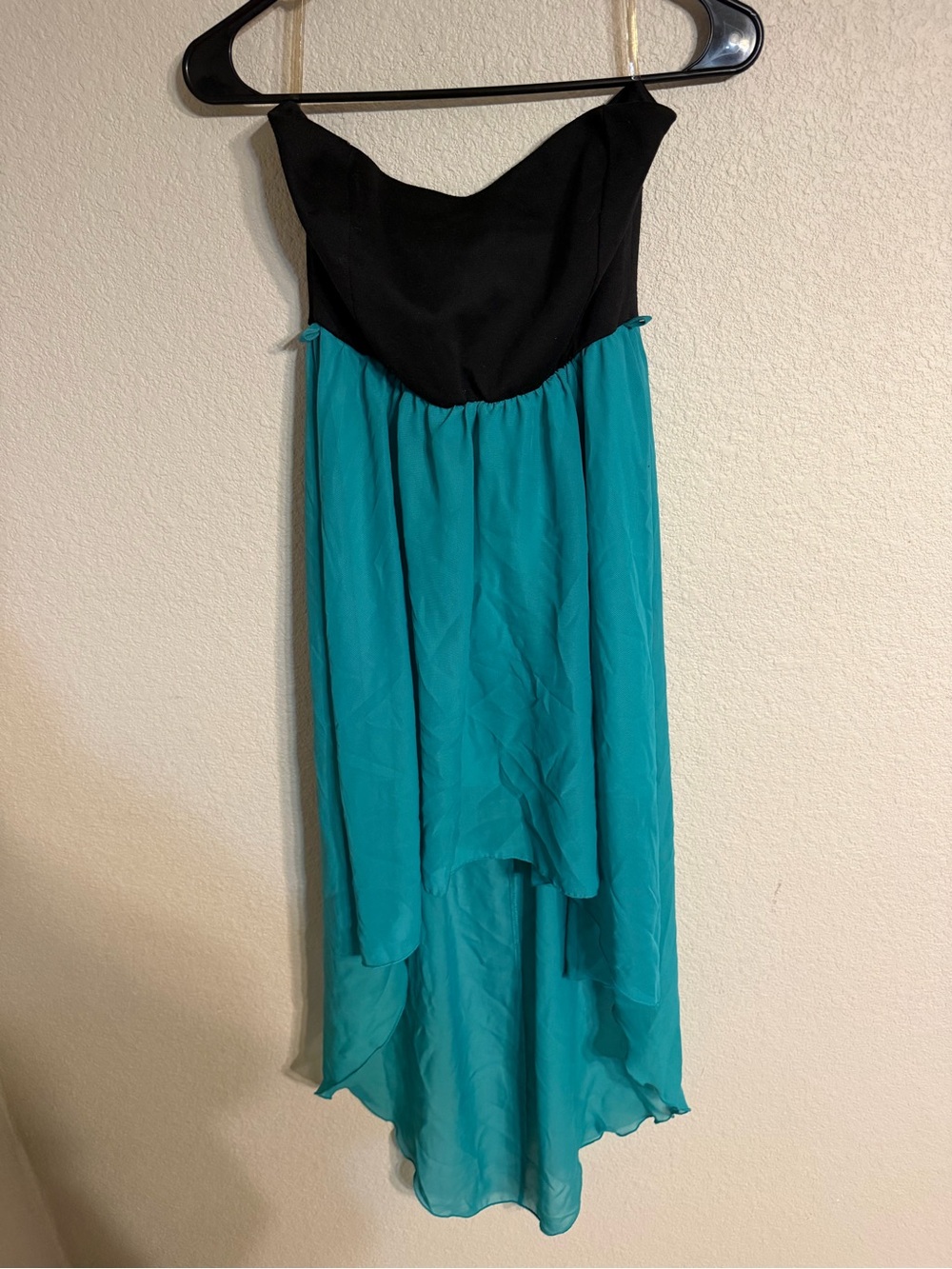 Poetry Black & Teal High-Low Strapless Dress